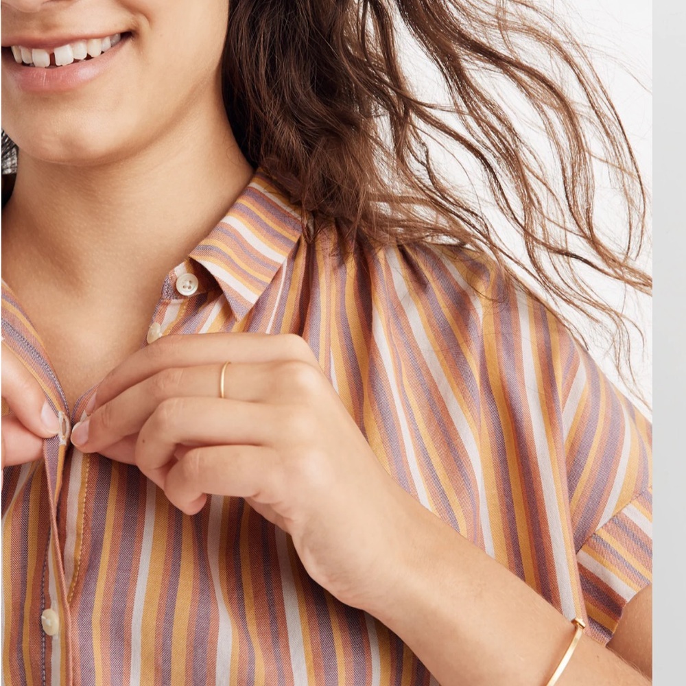 Madewell Cotton Central Shirt in Rainbow Stripe Sierra Stripe Sweet Dahlia - Picture 2 of 9